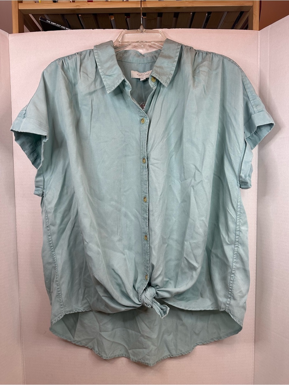 new directions Mint Green Collared Top, button down, short sleeve, size XL